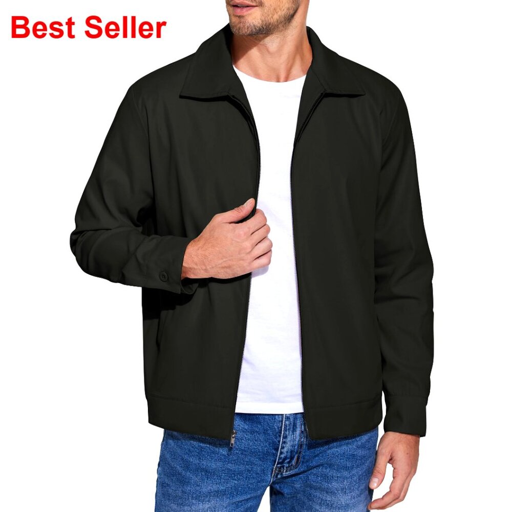 Men's Lightweight Zip Up Jacket Eisenhower Style Casual Work Office Outwear